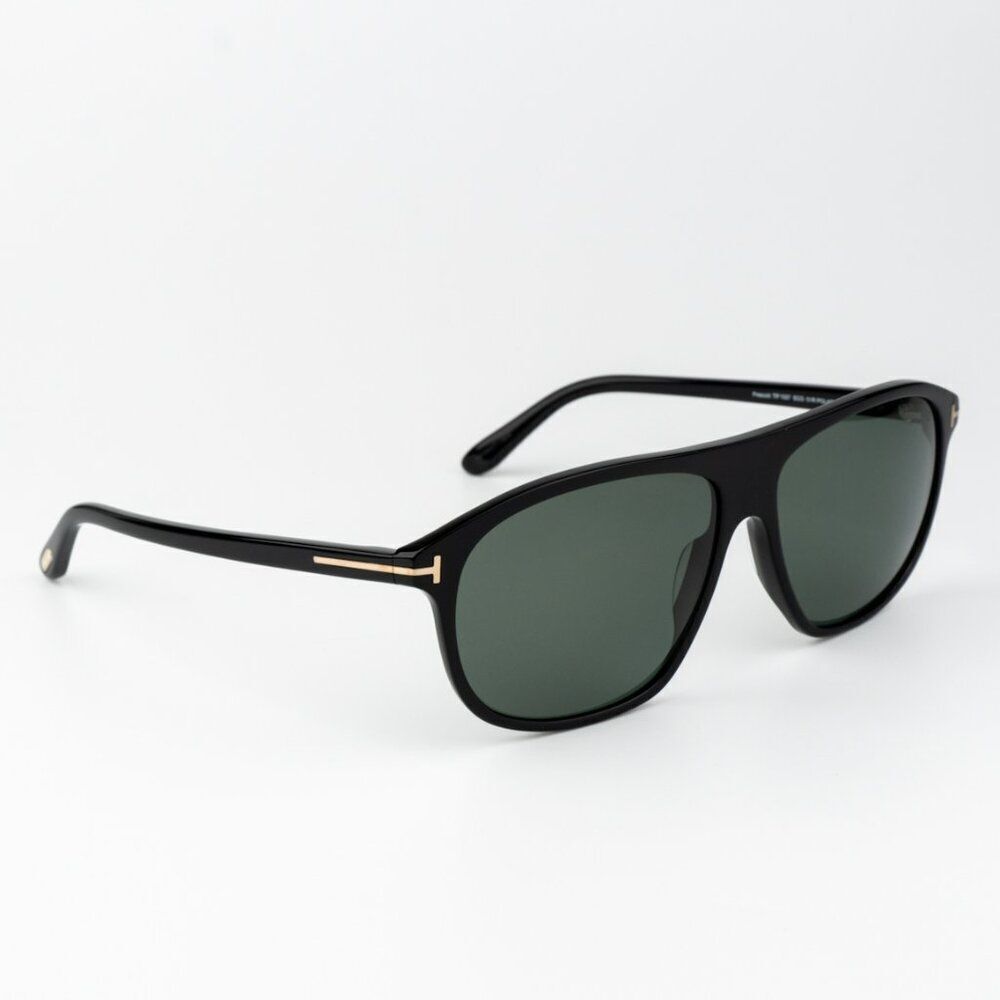 Tom Ford Women Sunglasses Shiny Black Green Polarized Pilot PRESCOTT FT1027 01R